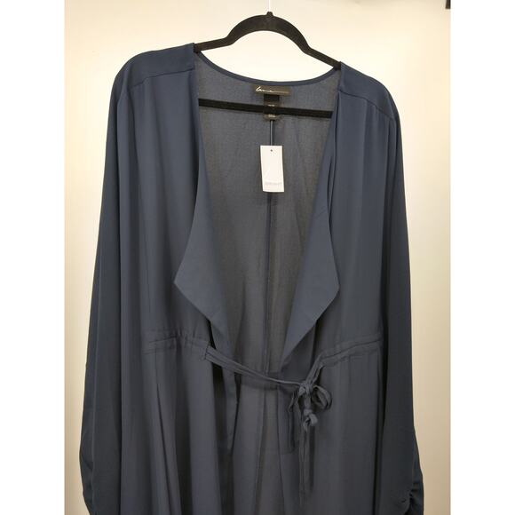Lane Bryant Kimono Top Plus 26/28 Tie Front Long Sleeve Chiffon Duster Navy‎ NWT - Picture 3 of 10